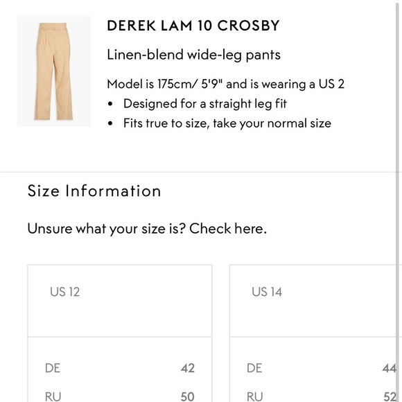 DEREK LAM 10 CROSBY Pant Linen blend wide leg pants Beige Pockets Sz 12 NEW - Picture 14 of 14